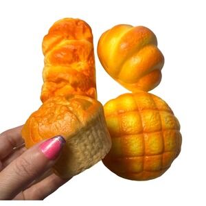 Bundle of 4 Squishies - Melon Bread, Croissant, Roll, Muffin Cupcake Squishy